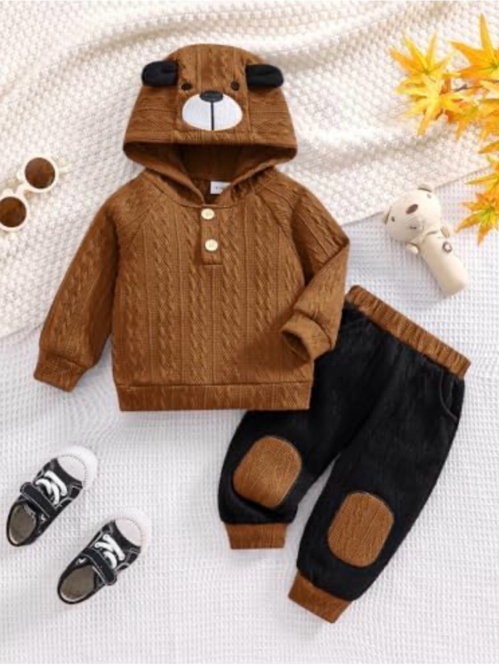 Baby Bear Hoodie & Jogger Set - Brown and Black